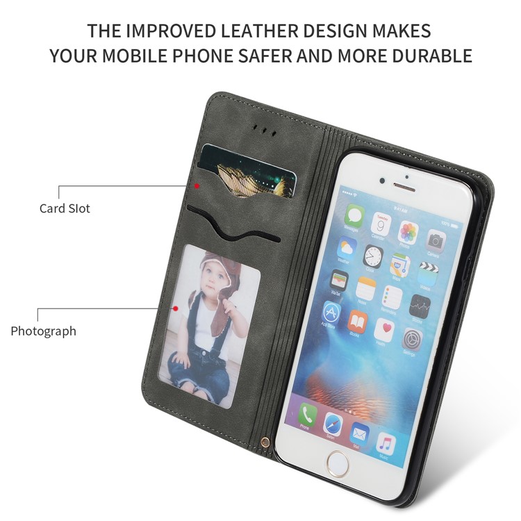 Auto-absorbed Business Style PU Leather Stand Phone Case with Card Slots for iPhone 6s / 6 - Black-2