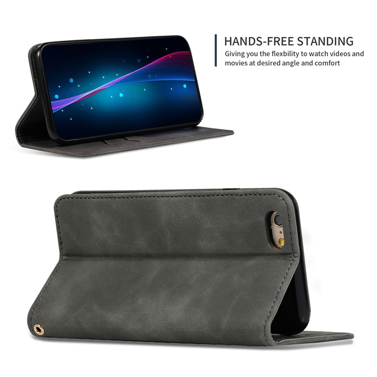 Auto-absorbed Business Style PU Leather Stand Phone Case with Card Slots for iPhone 6s / 6 - Black-4