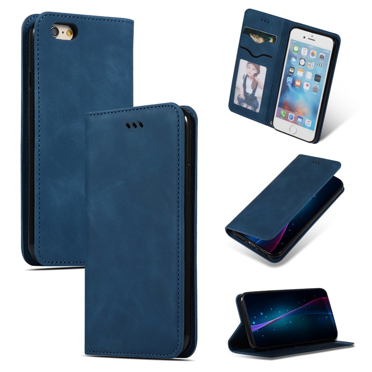 Auto-absorbed Business Style PU Leather Stand Phone Case with Card Slots for iPhone 6s / 6 - Blue-1