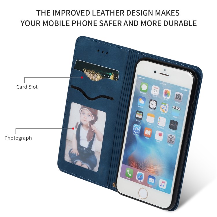 Auto-absorbed Business Style PU Leather Stand Phone Case with Card Slots for iPhone 6s / 6 - Blue-2