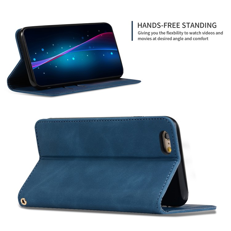 Auto-absorbed Business Style PU Leather Stand Phone Case with Card Slots for iPhone 6s / 6 - Blue-4
