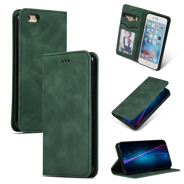 Auto-absorbed Business Style PU Leather Stand Phone Case with Card Slots for iPhone 6s / 6 - Green-1