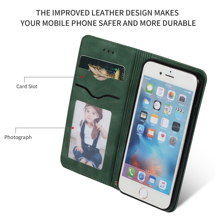 Auto-absorbed Business Style PU Leather Stand Phone Case with Card Slots for iPhone 6s / 6 - Green-2