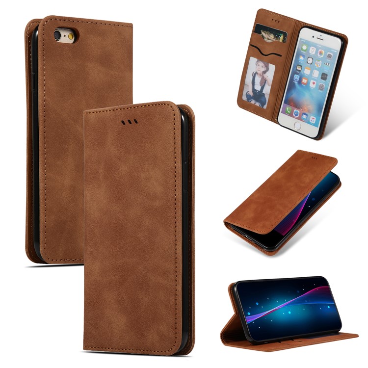 Auto-absorbed Business Style PU Leather Stand Phone Case with Card Slots for iPhone 6s / 6 - Brown-1