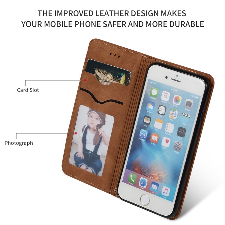 Auto-absorbed Business Style PU Leather Stand Phone Case with Card Slots for iPhone 6s / 6 - Brown-2