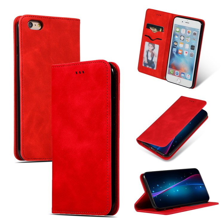 Auto-absorbed Business Style PU Leather Stand Phone Case with Card Slots for iPhone 6s Plus / 6 Plus - Red-1