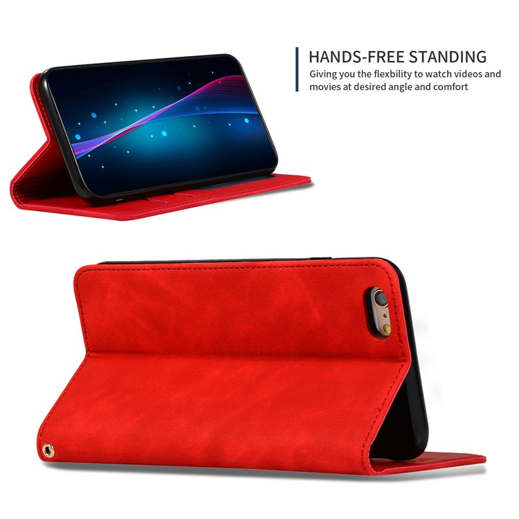 Auto-absorbed Business Style PU Leather Stand Phone Case with Card Slots for iPhone 6s Plus / 6 Plus - Red-4