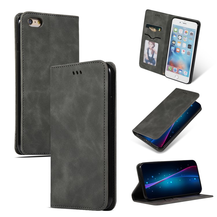 Auto-absorbed Business Style PU Leather Stand Phone Case with Card Slots for iPhone 6s Plus / 6 Plus - Black-1