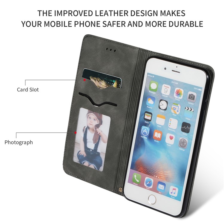Auto-absorbed Business Style PU Leather Stand Phone Case with Card Slots for iPhone 6s Plus / 6 Plus - Black-2