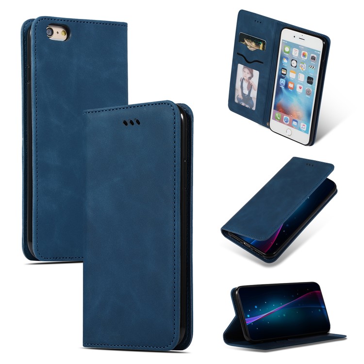 Auto-absorbed Business Style PU Leather Stand Phone Case with Card Slots for iPhone 6s Plus / 6 Plus - Blue-1