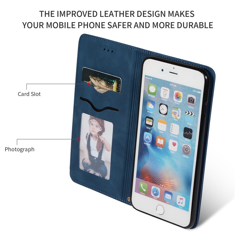Auto-absorbed Business Style PU Leather Stand Phone Case with Card Slots for iPhone 6s Plus / 6 Plus - Blue-2
