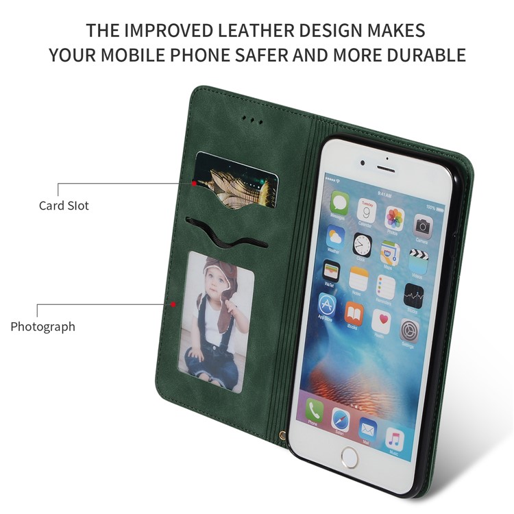 Auto-absorbed Business Style PU Leather Stand Phone Case with Card Slots for iPhone 6s Plus / 6 Plus - Green-2