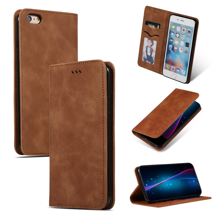 Auto-absorbed Business Style PU Leather Stand Phone Case with Card Slots for iPhone 6s Plus / 6 Plus - Brown-1