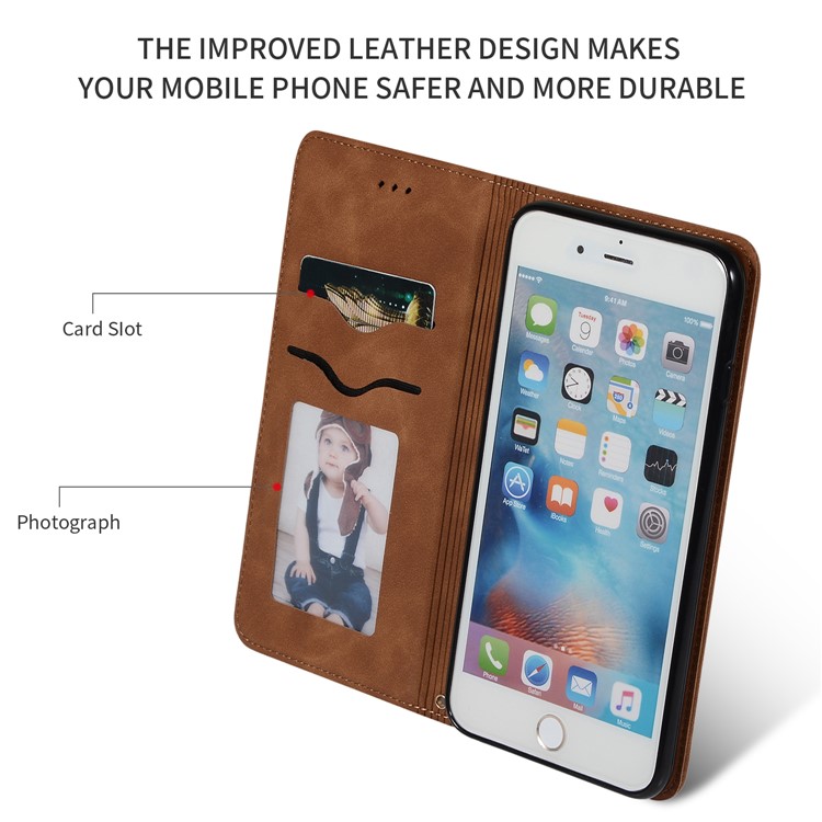 Auto-absorbed Business Style PU Leather Stand Phone Case with Card Slots for iPhone 6s Plus / 6 Plus - Brown-2