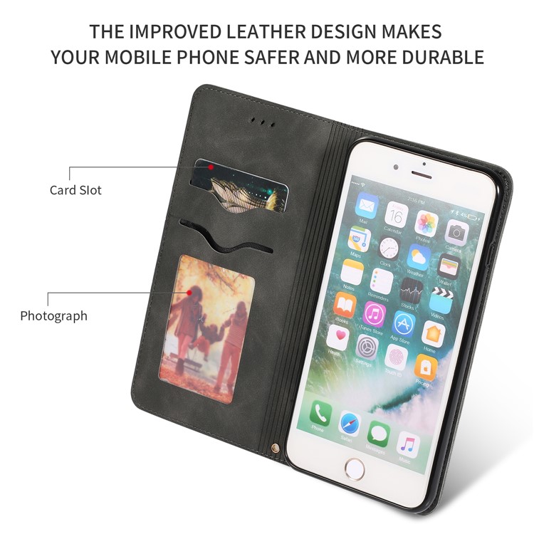 Auto-absorbed Business Style PU Leather Stand Phone Case with Card Slots for iPhone 8 Plus / 7 Plus - Black-2