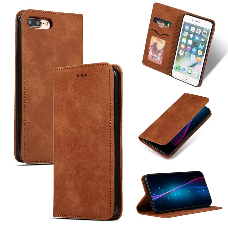 Auto-absorbed Business Style PU Leather Stand Phone Case with Card Slots for iPhone 8 Plus / 7 Plus - Brown-1