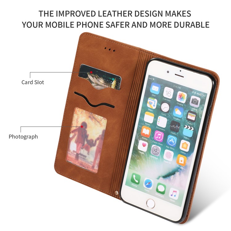 Auto-absorbed Business Style PU Leather Stand Phone Case with Card Slots for iPhone 8 Plus / 7 Plus - Brown-2