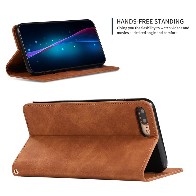 Auto-absorbed Business Style PU Leather Stand Phone Case with Card Slots for iPhone 8 Plus / 7 Plus - Brown-4