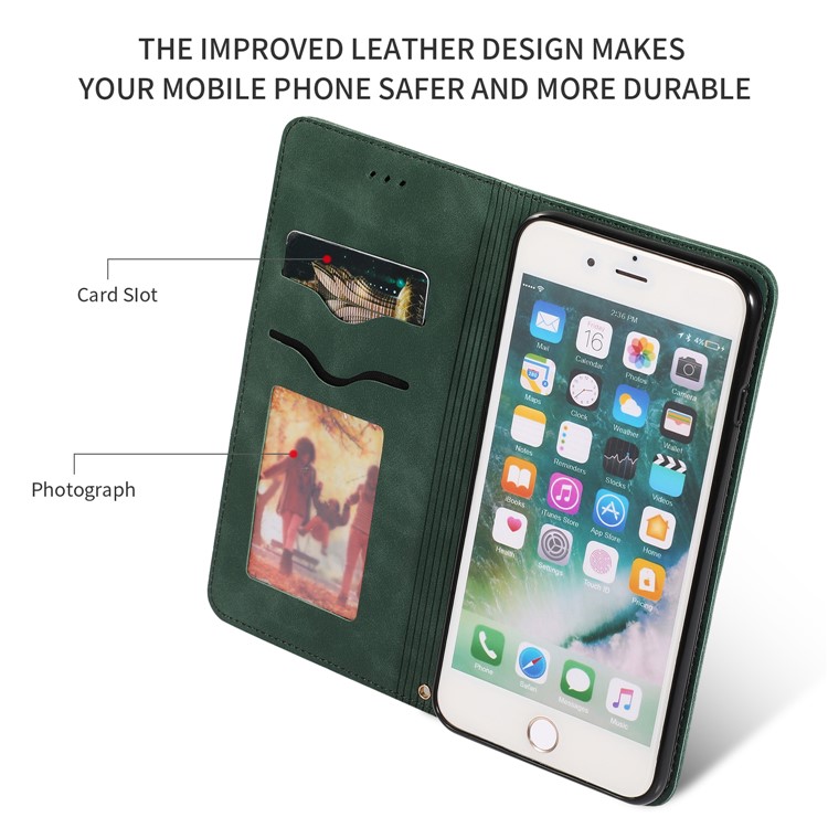 Auto-absorbed Business Style PU Leather Stand Phone Case with Card Slots for iPhone 8 Plus / 7 Plus - Green-2