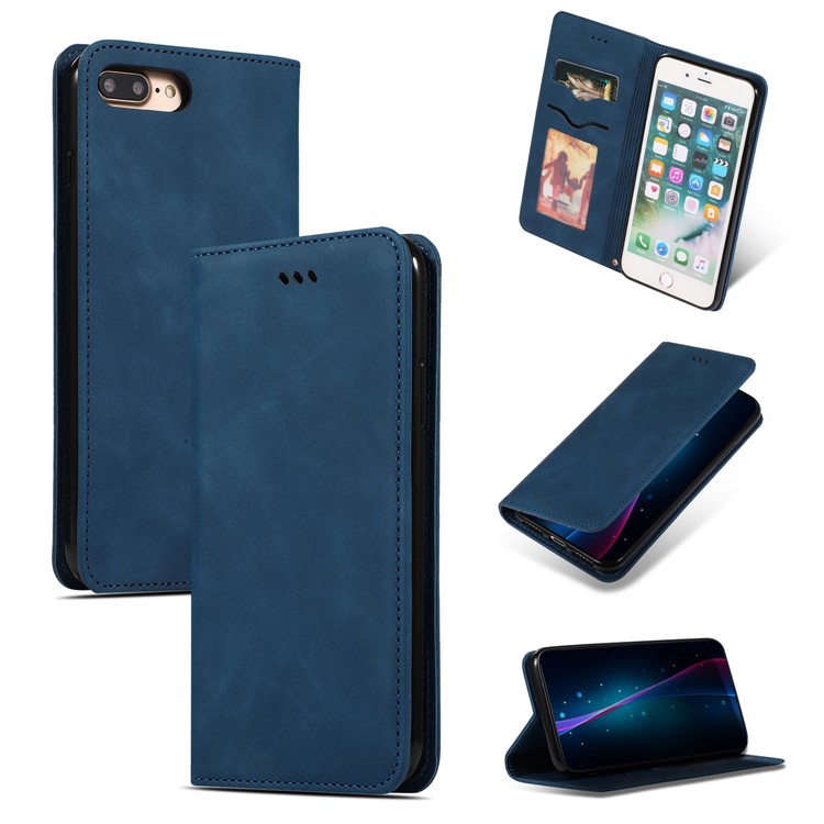 Auto-absorbed Business Style PU Leather Stand Phone Case with Card Slots for iPhone 8 Plus / 7 Plus - Blue-1