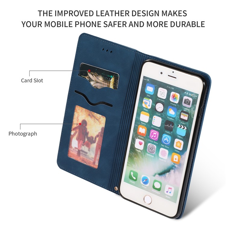 Auto-absorbed Business Style PU Leather Stand Phone Case with Card Slots for iPhone 8 Plus / 7 Plus - Blue-2