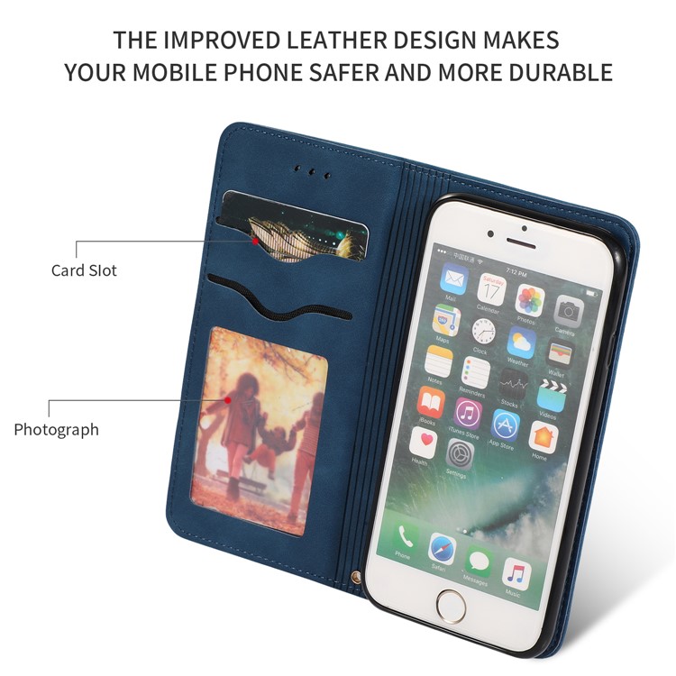 Étui De Téléphone De Stand En Cuir PU De Style Professionnel Auto-absorbé Avec Fentes Pour Cartes Pour Iphone 7 / 8 - Bleu-2