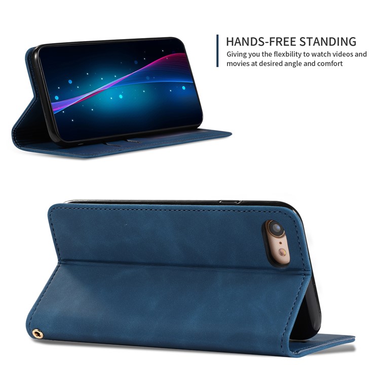 Étui De Téléphone De Stand En Cuir PU De Style Professionnel Auto-absorbé Avec Fentes Pour Cartes Pour Iphone 7 / 8 - Bleu-4