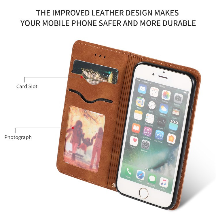 Auto-absorbed Business Style PU Leather Stand Phone Case with Card Slots for iPhone 7 / 8 - Brown-2