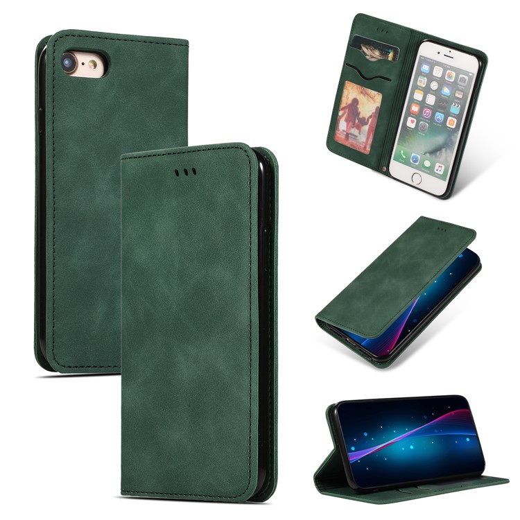 Auto-absorbed Business Style PU Leather Stand Phone Case with Card Slots for iPhone 7 / 8 - Green-1