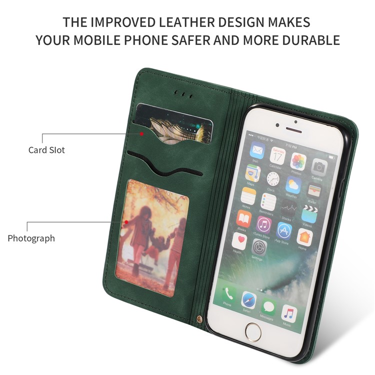 Auto-absorbed Business Style PU Leather Stand Phone Case with Card Slots for iPhone 7 / 8 - Green-2