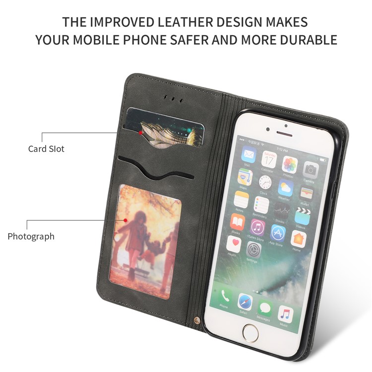 Auto-absorbed Business Style PU Leather Stand Phone Case with Card Slots for iPhone 7 / 8 - Black-2