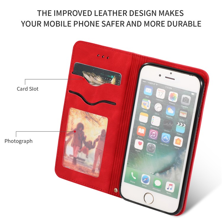 Auto-absorbed Business Style PU Leather Stand Phone Case with Card Slots for iPhone 7 / 8 - Red-2