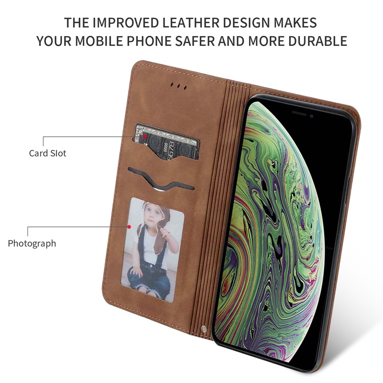 Auto-absorbed Business Style Leather Stand Case with Card Holder Phone Cover for iPhone (2019) 5.8-inch - Brown-2