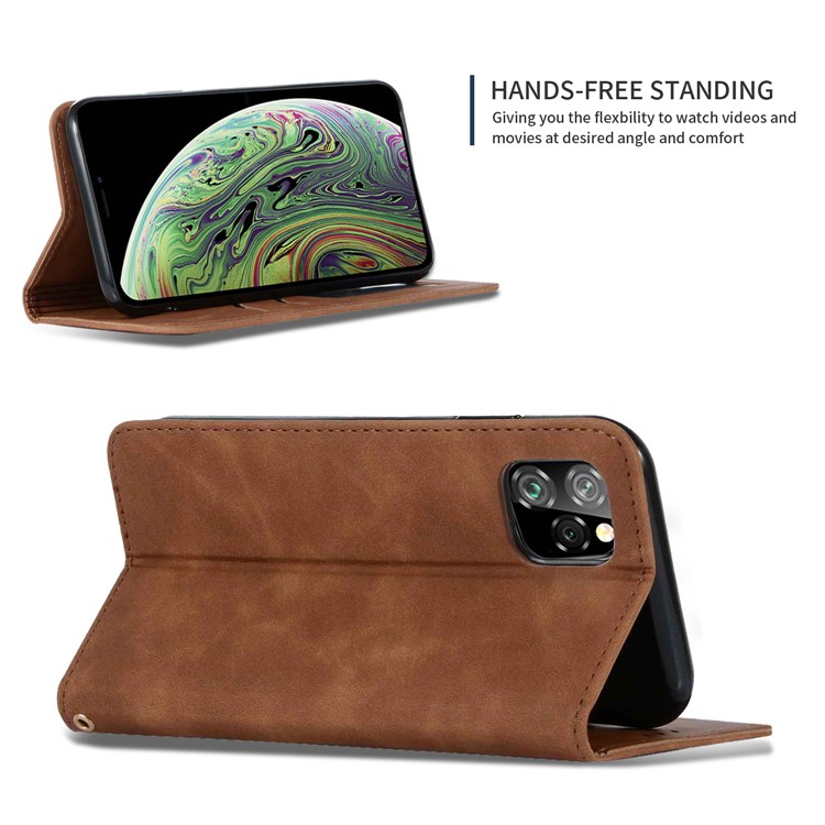 Auto-absorbed Business Style Leather Stand Case with Card Holder Phone Cover for iPhone 11 Pro 5.8 inch (2019) - Brown-4