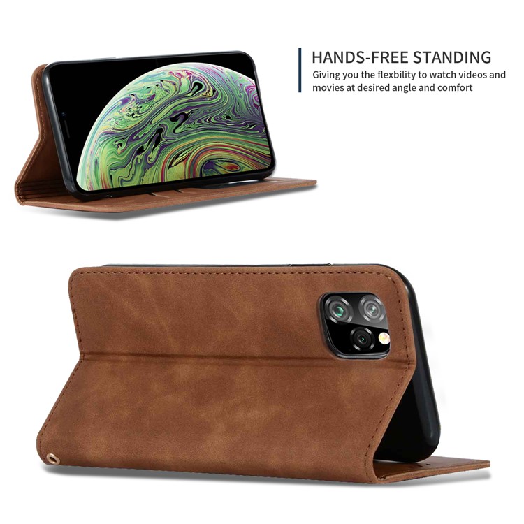 Auto-absorbed Business Style Leather Stand Case with Card Holder Phone Cover for iPhone (2019) 5.8-inch - Brown-4