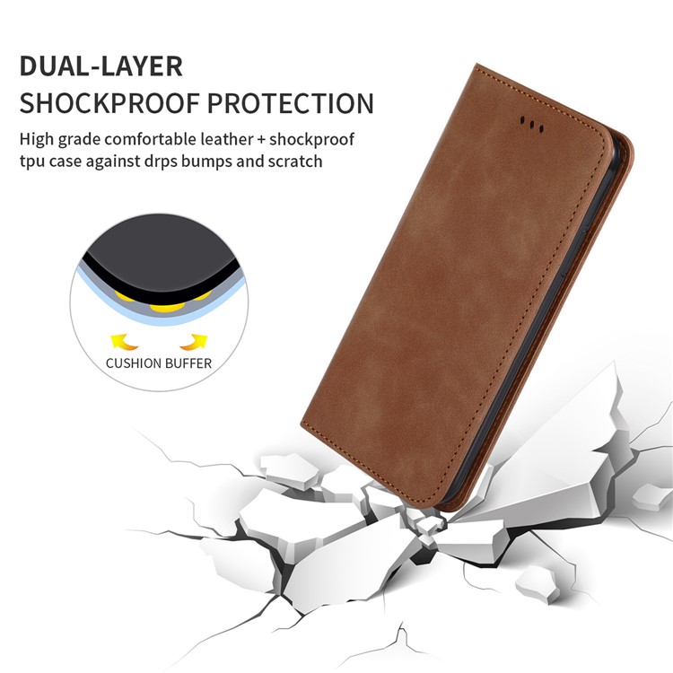 Auto-absorbed Business Style Leather Stand Case with Card Holder Phone Cover for iPhone (2019) 5.8-inch - Brown-5