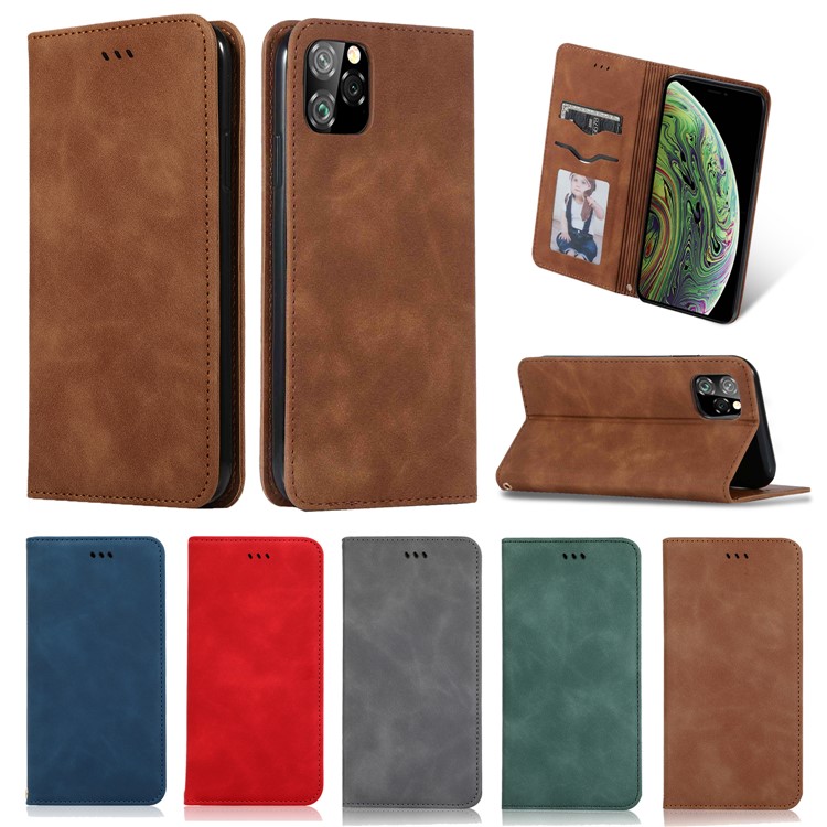 Auto-absorbed Business Style Leather Stand Case with Card Holder Phone Cover for iPhone (2019) 5.8-inch - Brown-8