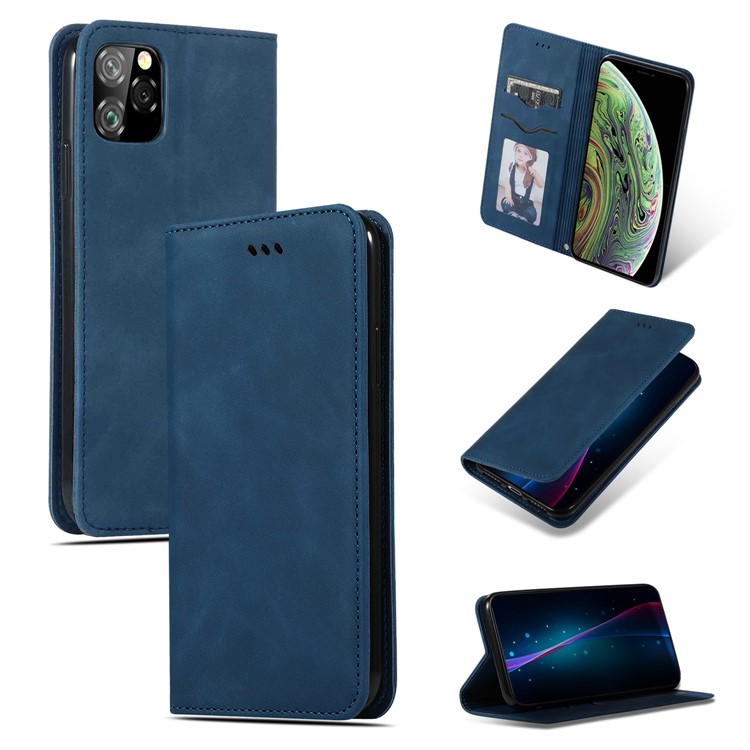 Auto-absorbed Business Style Leather Stand Case with Card Holder Phone Cover for iPhone 11 Pro 5.8 inch (2019) - Blue-1
