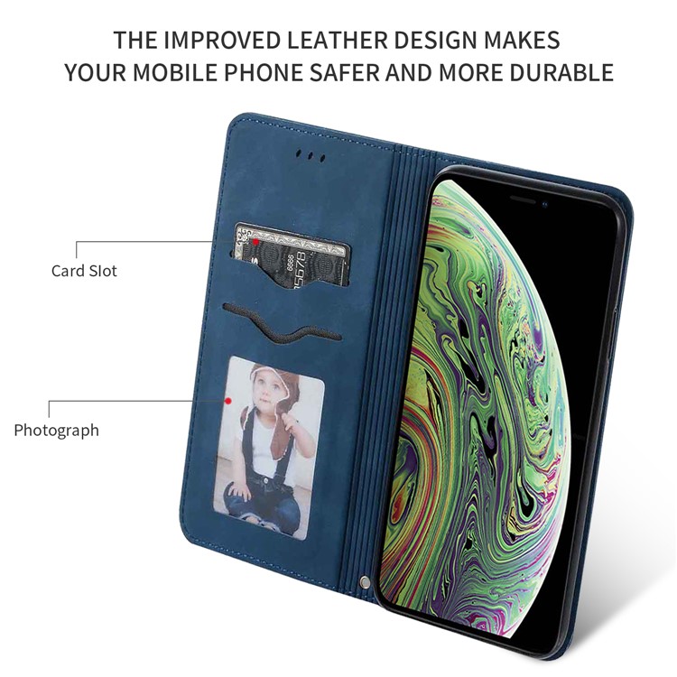 Auto-absorbed Business Style Leather Stand Case with Card Holder Phone Cover for iPhone 11 Pro 5.8 inch (2019) - Blue-2
