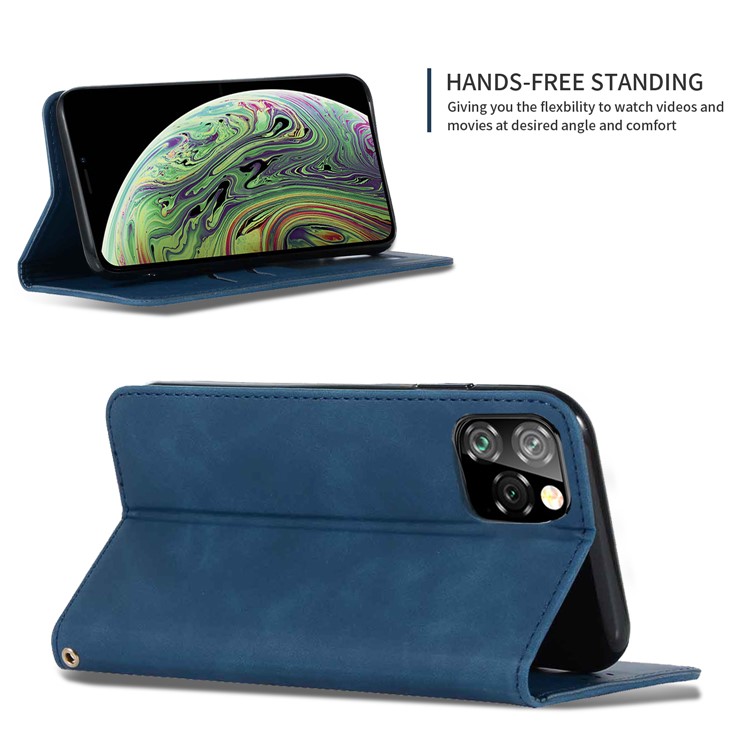 Auto-absorbed Business Style Leather Stand Case with Card Holder Phone Cover for iPhone 11 Pro 5.8 inch (2019) - Blue-4