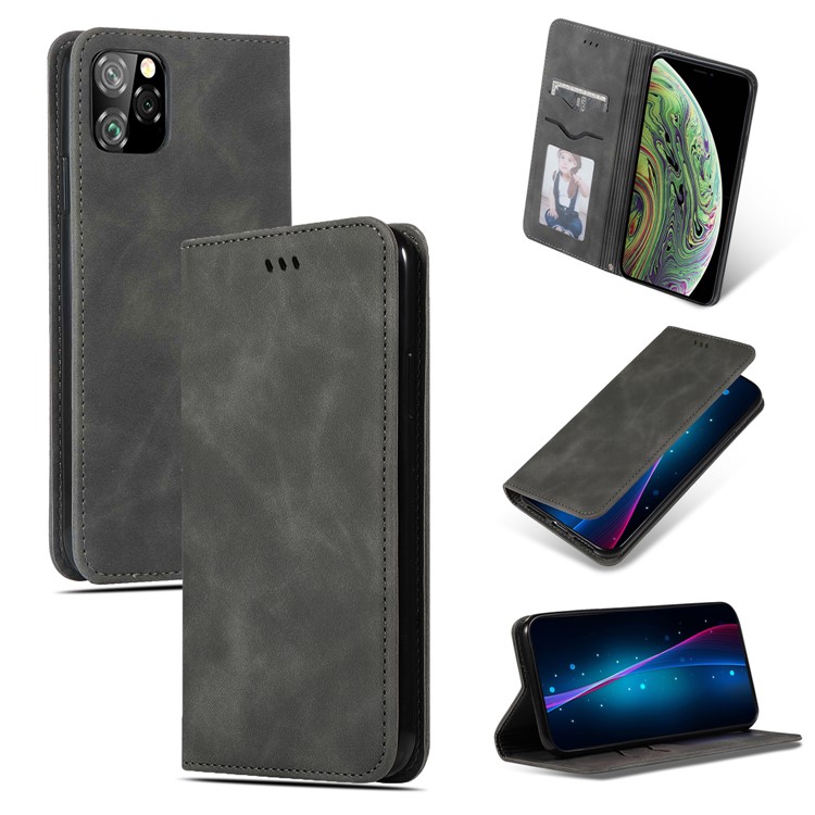 Auto-absorbed Business Style Leather Stand Case with Card Holder Phone Cover for iPhone 11 Pro 5.8 inch (2019) - Grey-1