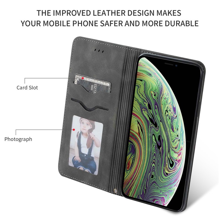 Auto-absorbed Business Style Leather Stand Case with Card Holder Phone Cover for iPhone 11 Pro 5.8 inch (2019) - Grey-2