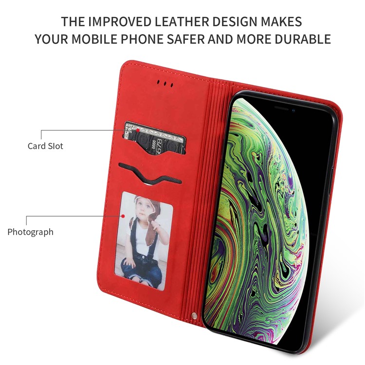 Auto-absorbed Business Style Leather Stand Case with Card Holder Phone Cover for iPhone 11 Pro 5.8 inch (2019) - Red-2