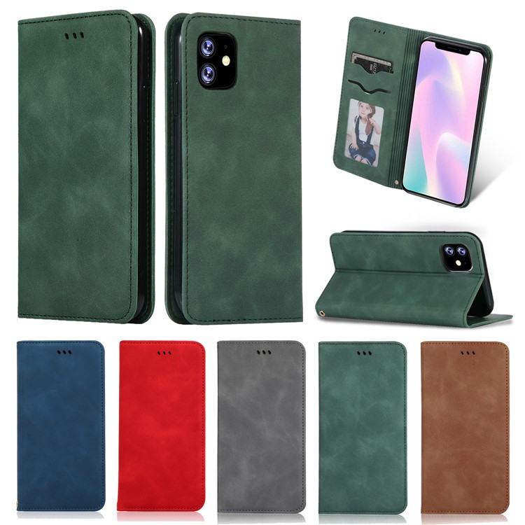 Business Style Auto-absorbed Leather Stand Dual Card Slots Phone Case for iPhone (2019) 6.1-inch - Green-8