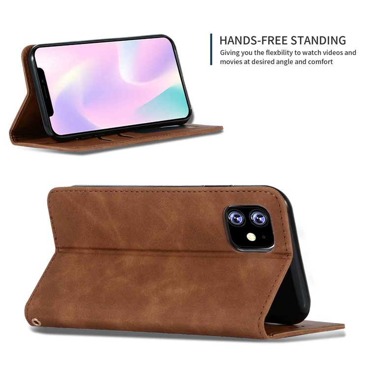 Business Style Auto-absorbed Leather Stand Dual Card Slots Phone Case for iPhone 11 6.1 inch (2019) - Brown-4