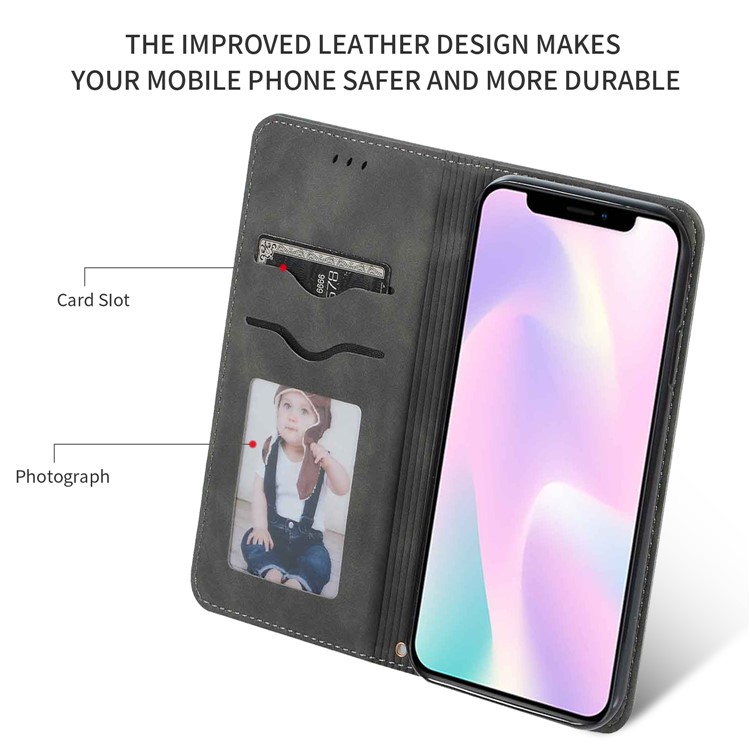 Business Style Auto-absorbed Leather Stand Dual Card Slots Phone Case for iPhone 11 6.1 inch (2019) - Grey-2