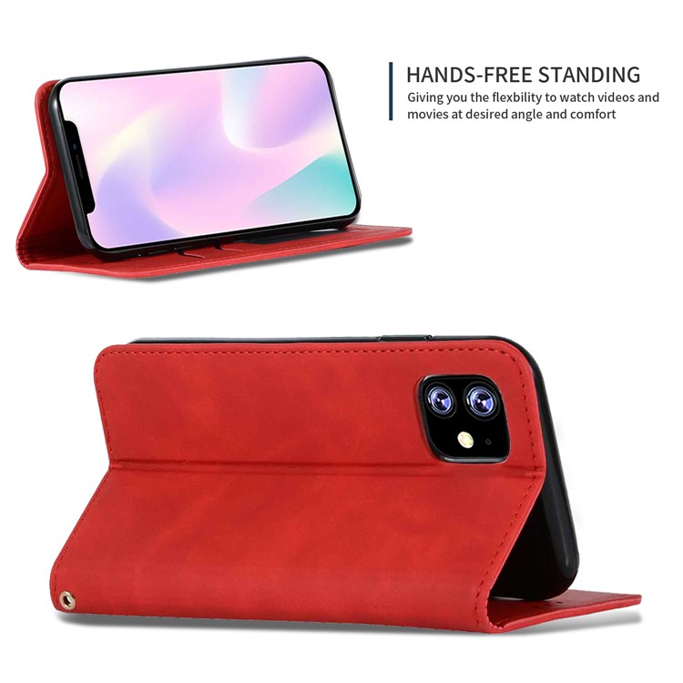 Business Style Auto-absorbed Leather Stand Dual Card Slots Phone Case for iPhone 11 6.1 inch (2019) - Red-4