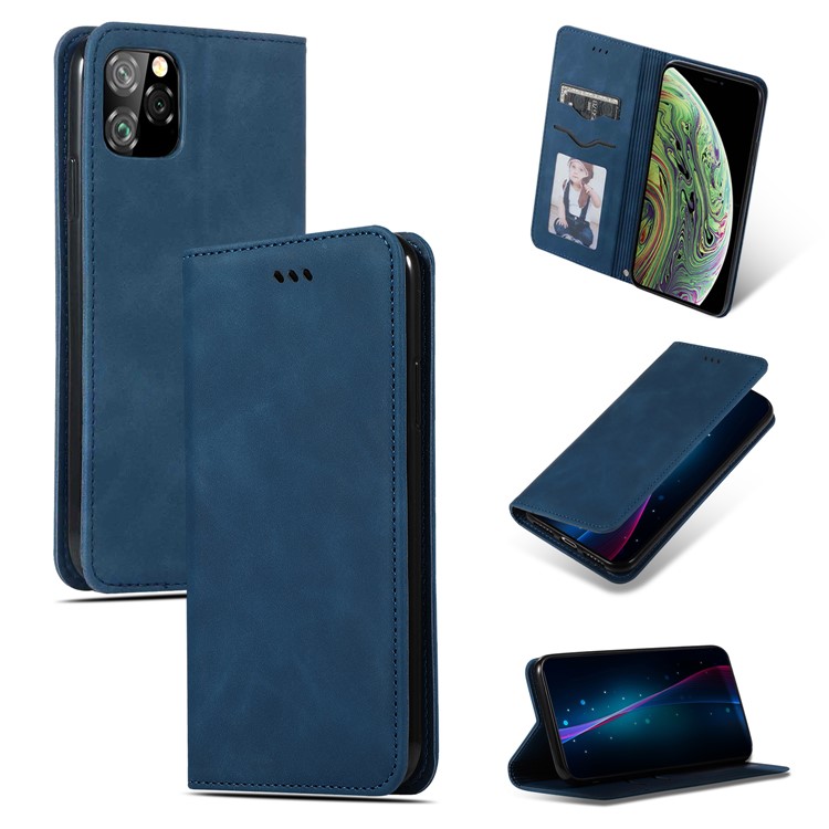 Business Style PU Leather Stand Phone Case with Card Slots Covering for iPhone (2019) 6.5-inch - Blue-1