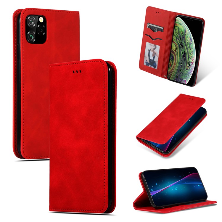 Business Style PU Leather Stand Phone Case with Card Slots Covering for iPhone 11 Pro Max 6.5 inch (2019) - Red-1