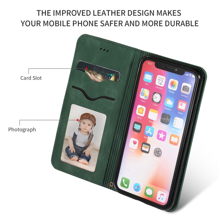 Auto-absorbed Business Style PU Leather Stand Phone Case with Card Slots for iPhone XS Max 6.5 inch - Green-2